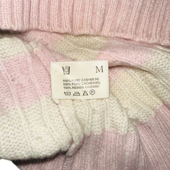 Hawick Cashmere V-Neck Cable Knit Stripe Pink Cream Sweater MEDIUM - Picture 4 of 6